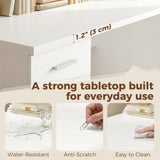 140 cm Computer Desk with Adjustable Shelf Home Office Desk with Drawers and Cabinet White Wood Grain