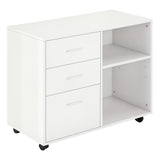 Modern Lateral Filing Cabinet, 3 Drawer File Cabinet for Letter and A4 Size Documents, Mobile, Printer Stand with Open Shelves, Rolling Wheels