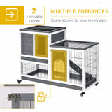 Wooden Rabbit Hutch, Indoor Bunny Cage with Wheels