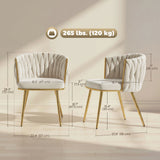 Ensemble de 2 chaises de salle à manger modernes, chaises de cuisine au toucher velours avec dossier tissé et pieds métalliques