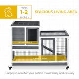 Wooden Rabbit Hutch, Indoor Bunny Cage with Wheels