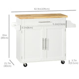 Kitchen Island with Storage, Rolling Cart Trolley with Rubberwood Top, Adjustable Shelf, Drawer