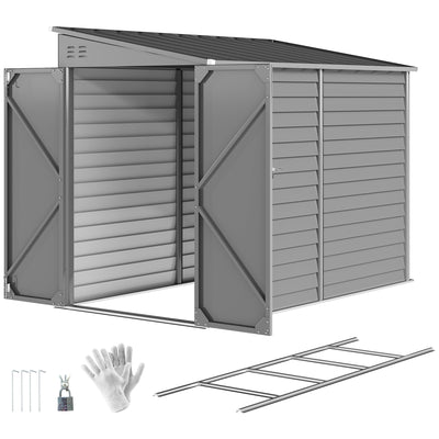 4.6' x 9' Steel Outdoor Storage Shed, Metal Tool House with Foundation Kit, Lockable Doors, Gloves and 2 Air Vents for Backyard
