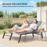 Chaise Lounge Chair for 2 Person, Outdoor Lounge Chair with 5-Position Adjustable and Wheels