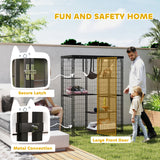 Cage pour chat en métal avec couverture imperméable, 4 plateformes, coussins lavables pour 1-3 chatons, 46,5