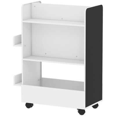 Kids Bookshelf, Kids Bookcase with Wheels & Blackboard, for 3-8 Years