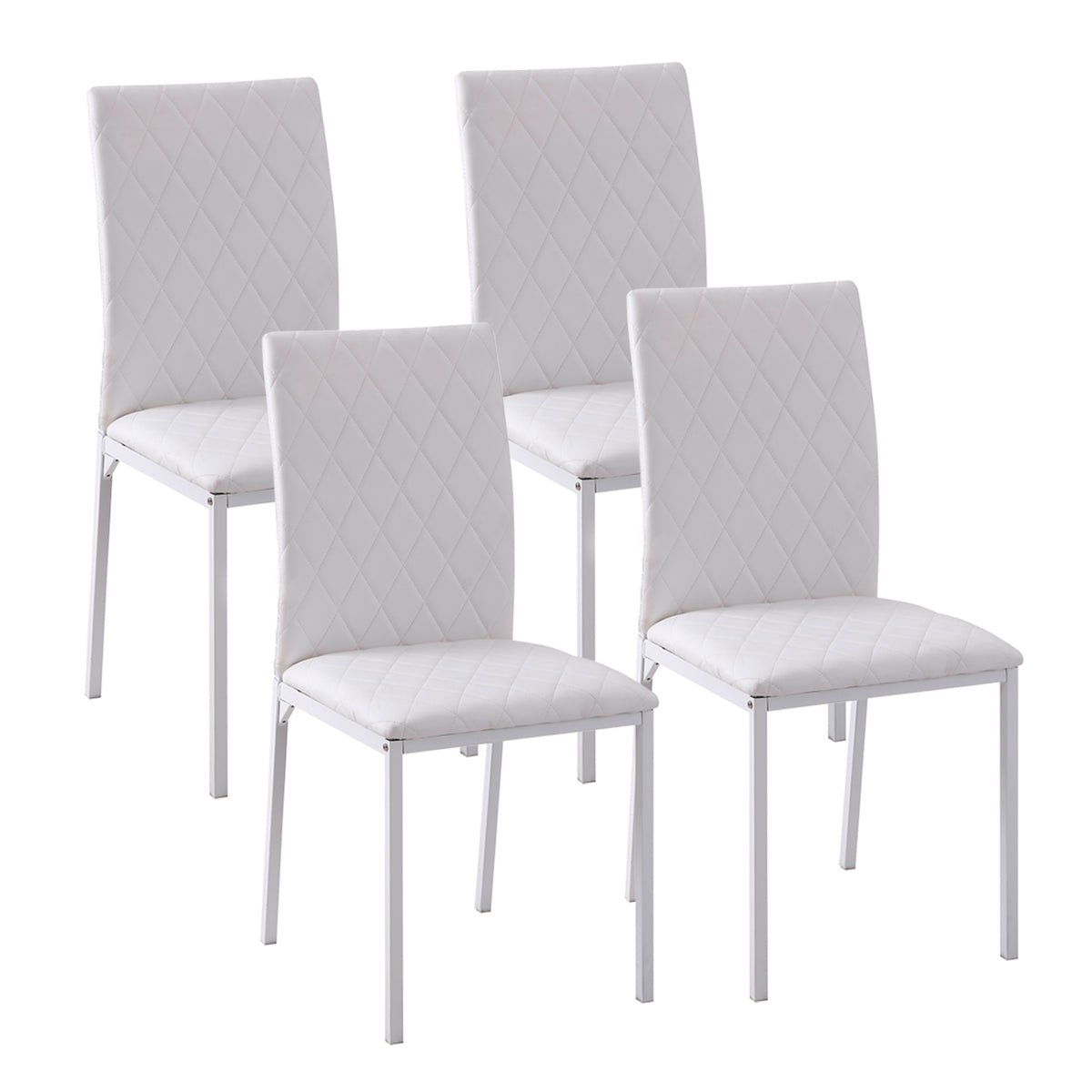 Modern Dining Chairs Set of 4, Upholstered Faux Leather Kitchen Chairs with Rhombic Tufting and Metal Legs for Living Room