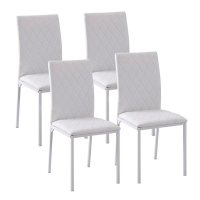 Modern Dining Chairs Set of 4, Upholstered Faux Leather Kitchen Chairs with Rhombic Tufting and Metal Legs for Living Room
