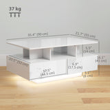 Coffee Table with RGB LED Lights, Modern Living Room Table with 4 Drawers, Open Shelf