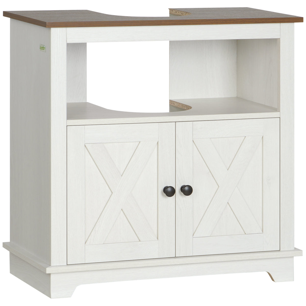 Farmhouse Bathroom Sink Cabinet, Pedestal Sink Storage Cabinet with Double Doors and Shelves