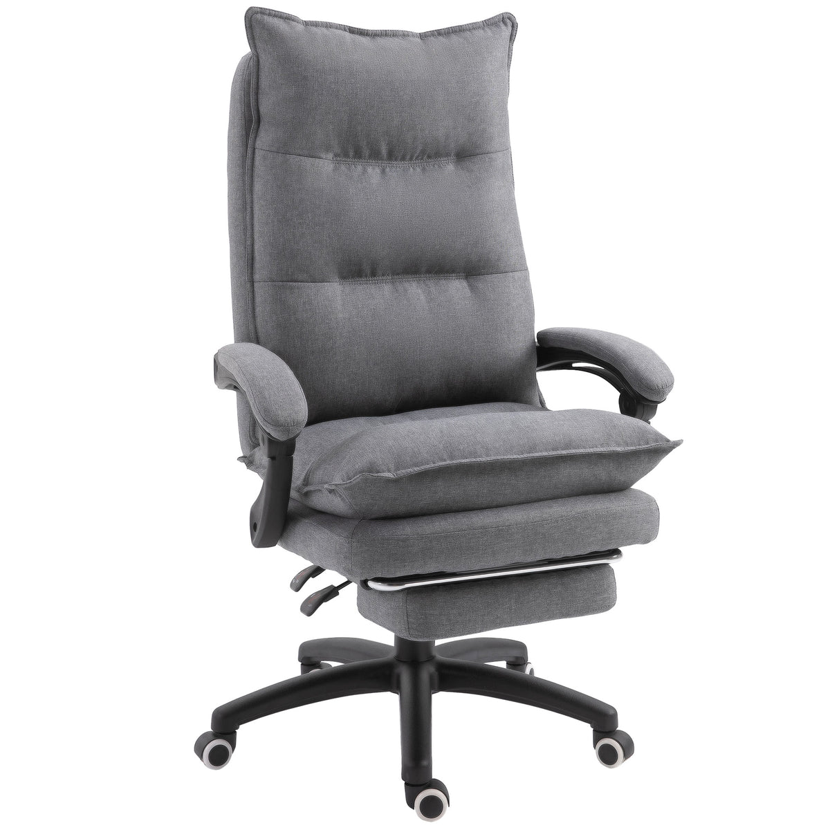 Office Chair 360° Swivel Adjustable Height Linen Style Fabric Recliner with Retractable Footrest and Double Padding