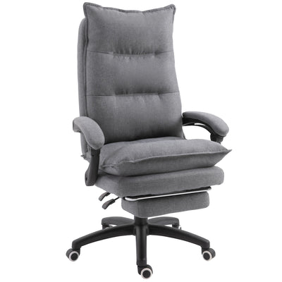 Office Chair 360° Swivel Adjustable Height Linen Style Fabric Recliner with Retractable Footrest and Double Padding