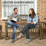 Outdoor Garden Bench, Metal Bench, Wood Look Slatted Frame Furniture for Patio
