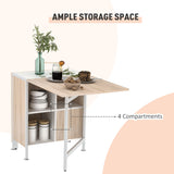 Table pliante polyvalente avec étagères escamotables