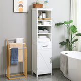 Tall Bathroom Storage Cabinet, Free Standing Bathroom Cabinet Slim Side Organizer w/ 3-Tier Open Shelf, and Drawer