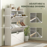 Narrow Shoe Storage Cabinet Farmhouse Shoe Cabinet with 3 Flip Drawers Adjustable Shelves for Entryway White Oak