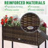 Rattan Raised Garden Boxes, Elevated Flower Beds with Storage Shelf for Herbs