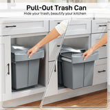 Pull Out Trash Can Under Cabinet, 10.6 Gallon (40L) Slide Out Garbage Can with 2 Removable Compartments