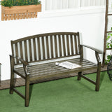 Outdoor Garden Bench, Metal Bench, Wood Look Slatted Frame Furniture for Patio