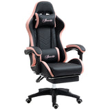 Computer Gaming Chair, PU Leather Office Desk Chair with Footrest, Swivel Wheels, 135° Reclining Back