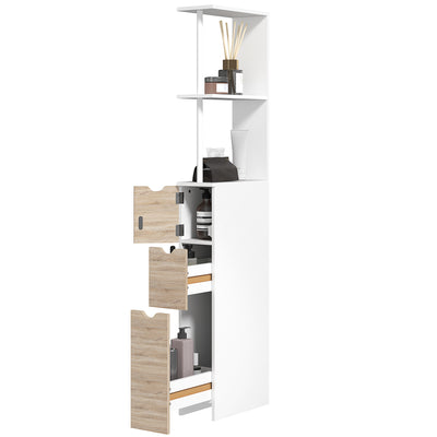 Tall Bathroom Storage Cabinet, Narrow Bathroom Cabinet with Drawers and Open Shelves for Small Spaces