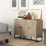 Modern Sideboard, Buffet Cabinet with Adjustable Shelves, 3 Chevron Doors for Living Room
