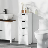 Armoire de salle de bain 4 tiroirs, armoire de rangement étroite autoportante avec poignées rainurées pour petits espaces