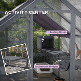 Outdoor Cat Enclosure Wooden Feral Cat House w/ Weatherproof Canopy, for 3-6 Cats