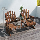 Wooden Outdoor Loveseat, Wagon Wheel Outdoor Bench with Table