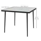 Outdoor Dining Table for 4, Square Patio Dining Table with Marble Effect Tempered Glass Top and Steel Frame