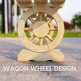2-Person Outdoor Bench, Wood Garden Bench with Wagon Wheel Legs, Slatted Seat for Patio
