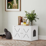 Enclos pour bac à litière de chat avec portes doubles, maison pour animaux table d'appoint côté, 31,5