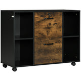 Lateral Filing Cabinet with Wheels and Lockable Drawer, Mobile Printer Stand with Open Shelves for Letter and A4 Size Documents for Home Office