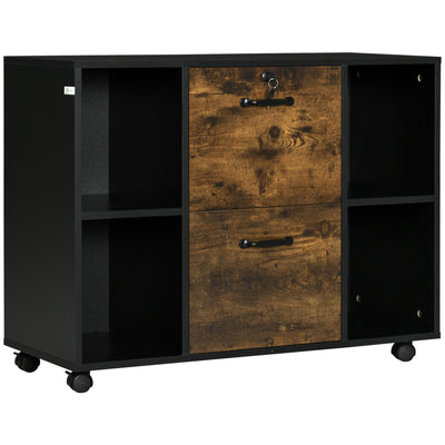 Lateral Filing Cabinet with Wheels and Lockable Drawer, Mobile Printer Stand with Open Shelves for Letter and A4 Size Documents for Home Office