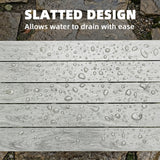 Outdoor Garden Coffee Table, Patio Table with Slatted Wood Plastic Composite Top and Steel Frame