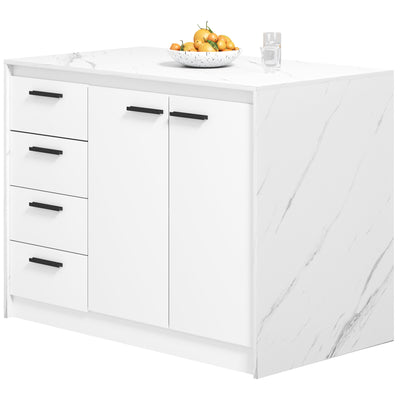 Îlot de Cuisine avec Meuble de Rangement, 4 Tiroirs et Tablette Ajustable pour Salle à Manger