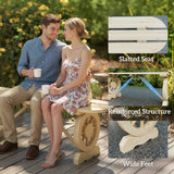 2-Person Outdoor Bench, Wood Garden Bench with Wagon Wheel Legs, Slatted Seat for Patio