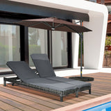 Wicker Double Chaise Lounge Chair Outdoor Recliner 2 Person Rattan Patio Reclining Sunbed Furniture Cushioned w/Adjustable Backrest