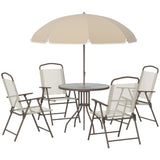 6 Pieces Outdoor Dining Set for 4 with Umbrella Patio Outdoor Furniture Set with Round Table 4 Folding Chairs