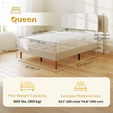 Queen Size Bed Frame with Adjustable Headboard Upholstered Platform Bed Frame with Wood Slat Support Noise Free