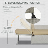 5PC Wicker Patio Lounger, Outdoor PE Rattan 5-level Adjustable Recliner Sofa Bed with Storage Side Table and Footstools