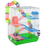Cage à hamster 5 étages portable avec roues d'exercice tube de jeu bouteille d'eau gamelles maison et échelle pour gerbilles
