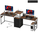 96 Inch Gaming Desk, Dual Computer Desk for 2 Person with Power Outlets and Monitor Stands