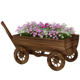 Boîte de plantation en wagon en bois, jardinière mobile avec 4 roues, petit chariot-brouette avec trous de drainage