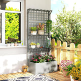 Wooden Raised Garden Bed with Trellis and Roof, Elevated Planter Box with 2 Shelves