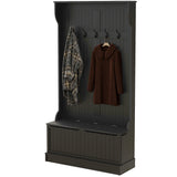 Arbre d'entrée 4-en-1 avec porte-manteau, étagère supérieure, rangement à chaussures et banc, banc d'entrée avec 5 crochets