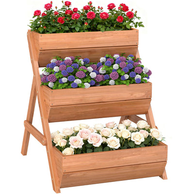 3 Tier Elevated Planter Box, Vertical Wooden Raised Garden Bed for Flowers, 26