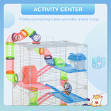 Cage à hamster 5 étages portable avec roues d'exercice tube de jeu bouteille d'eau gamelles maison et échelle pour gerbilles