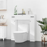 Over the Toilet Storage Cabinet, Freestanding Bathroom Organizers Cabinet with Flip Up Door and Adjustable Shelves for Laundry Room