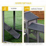 Wood Rabbit Hutch Backyard Bunny Cage Small Animal House Asphalt Roof w/ Ramp and Outdoor Run Dark
